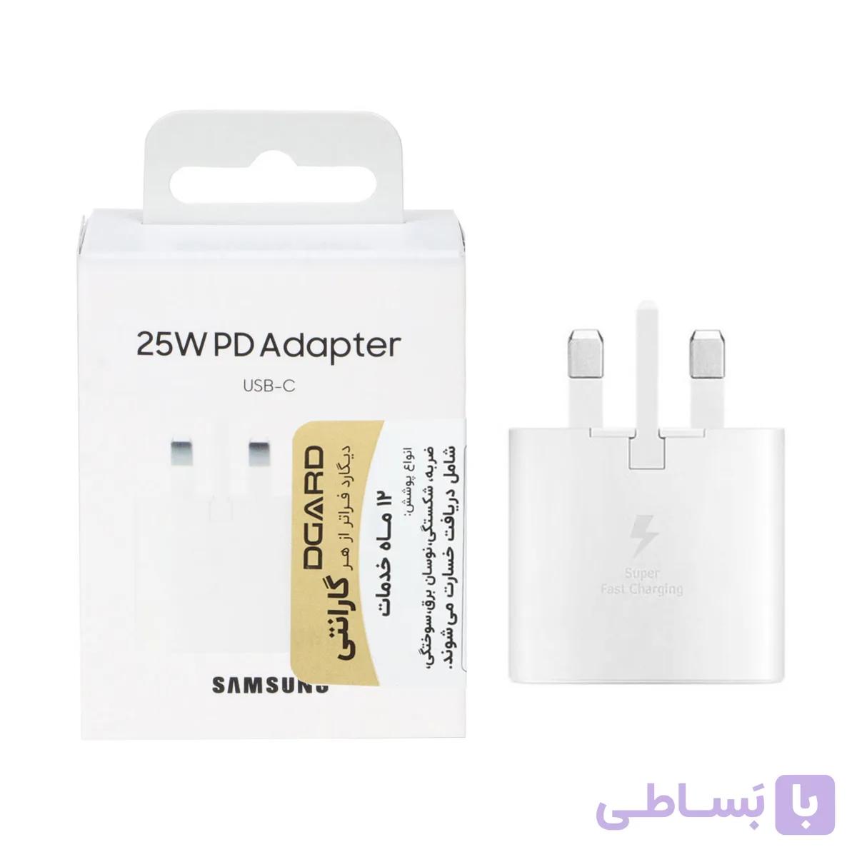 شارژر دیواری سه پین PD و فست تک پورت Samsung مدل EP-TA800 25W مجهز به فناوری NFC - اصلی - سفید - DST (گارانتی 12 ماهه DST + بیمه نامه 12 ماهه DGARD)