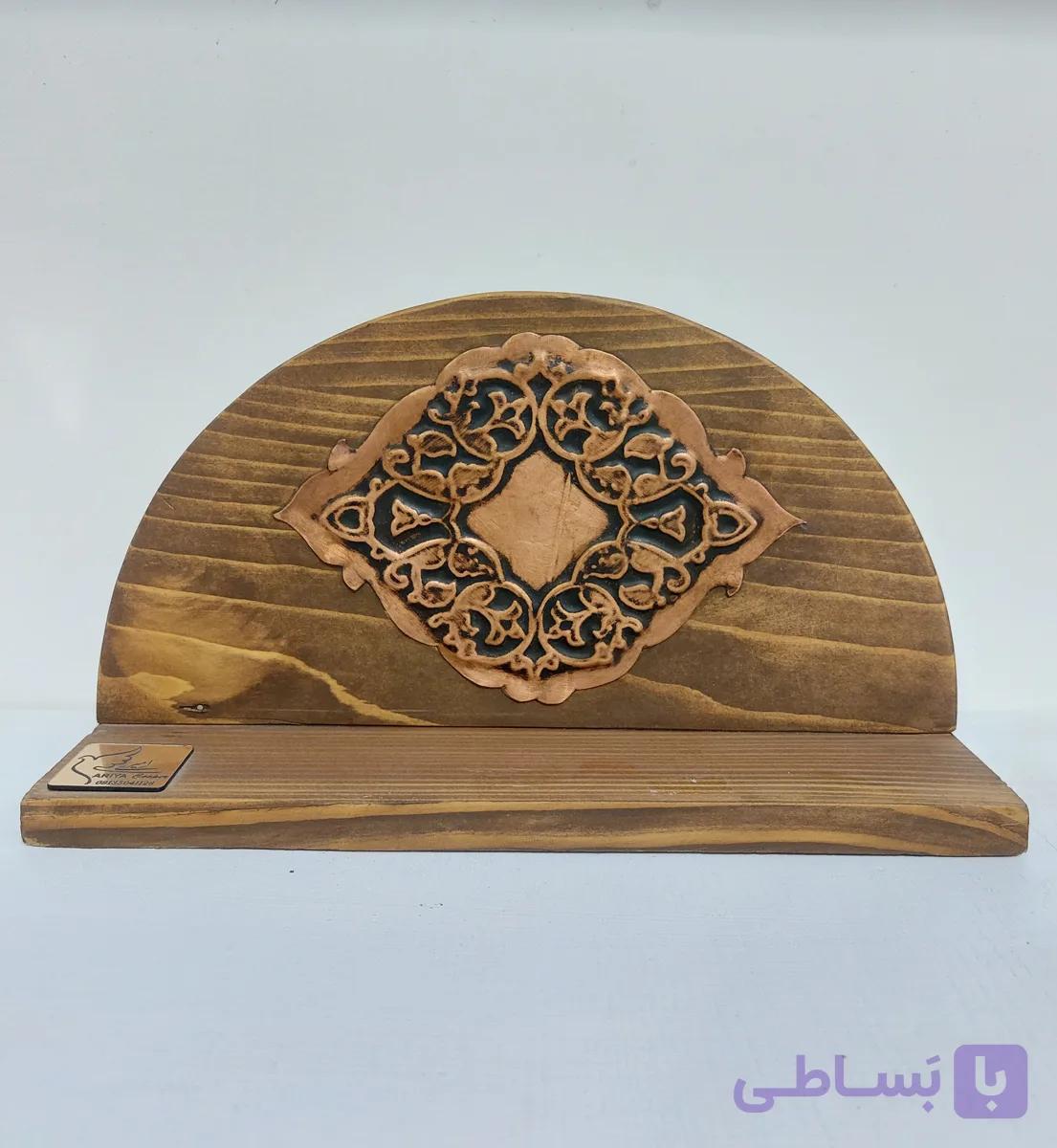 جا شمعی تلفیقی مس قلمزنی و چوب روس