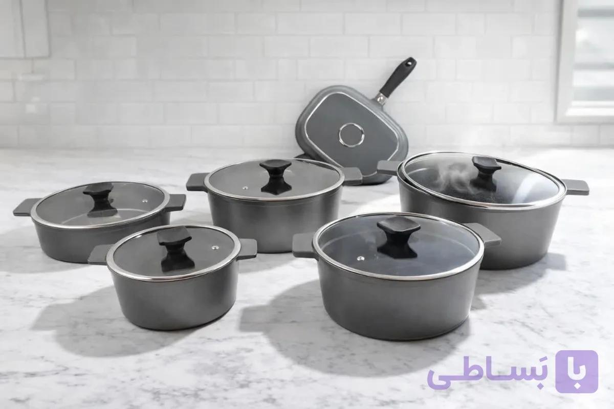 سرویس قابلمه 8 پارچه گرانیتی نچسب روزانا – ضد خط و خش — تصویر 1