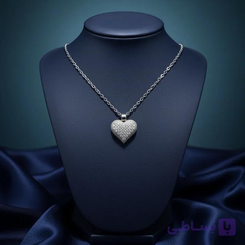 گردنبند پینترسی گردنبند قلبی فول نگین نقره ای