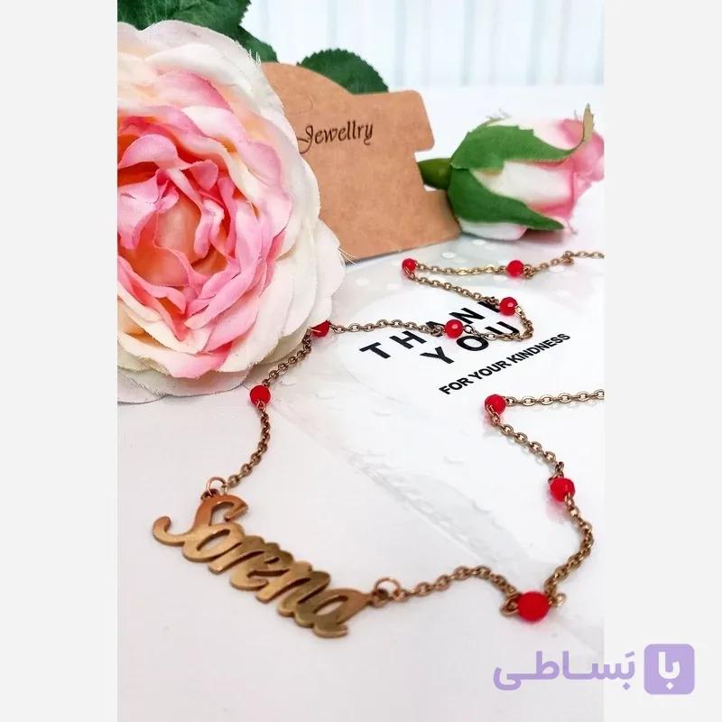 گردنبند استیل پلاک اسم (دلخواه) همراه با سنگ ماه تولدتان