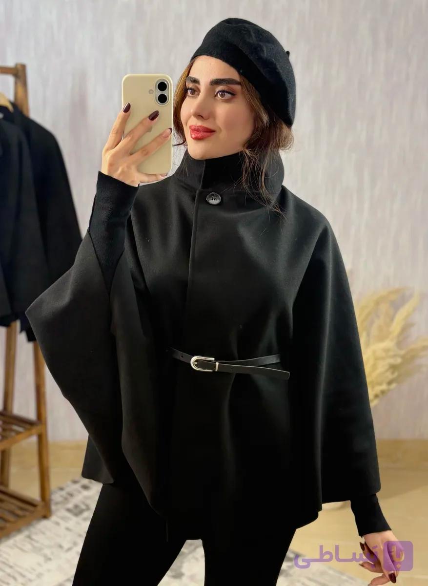 پالتو زنانه ترک برند gts مدل پانچو مناسب استایل شیک زمستونی