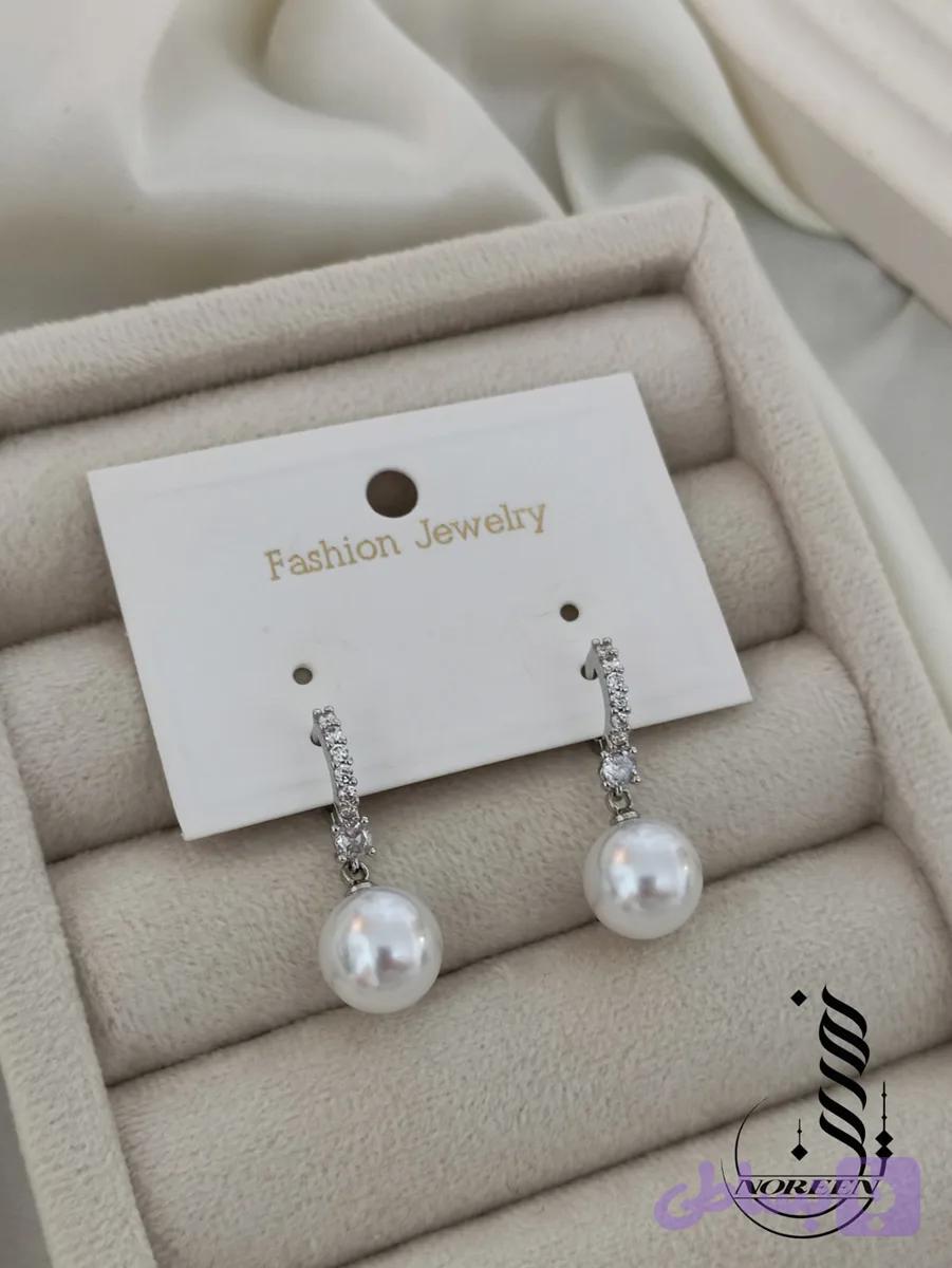 گوشواره مرواریدی آویز کد 4105 — تصویر 1