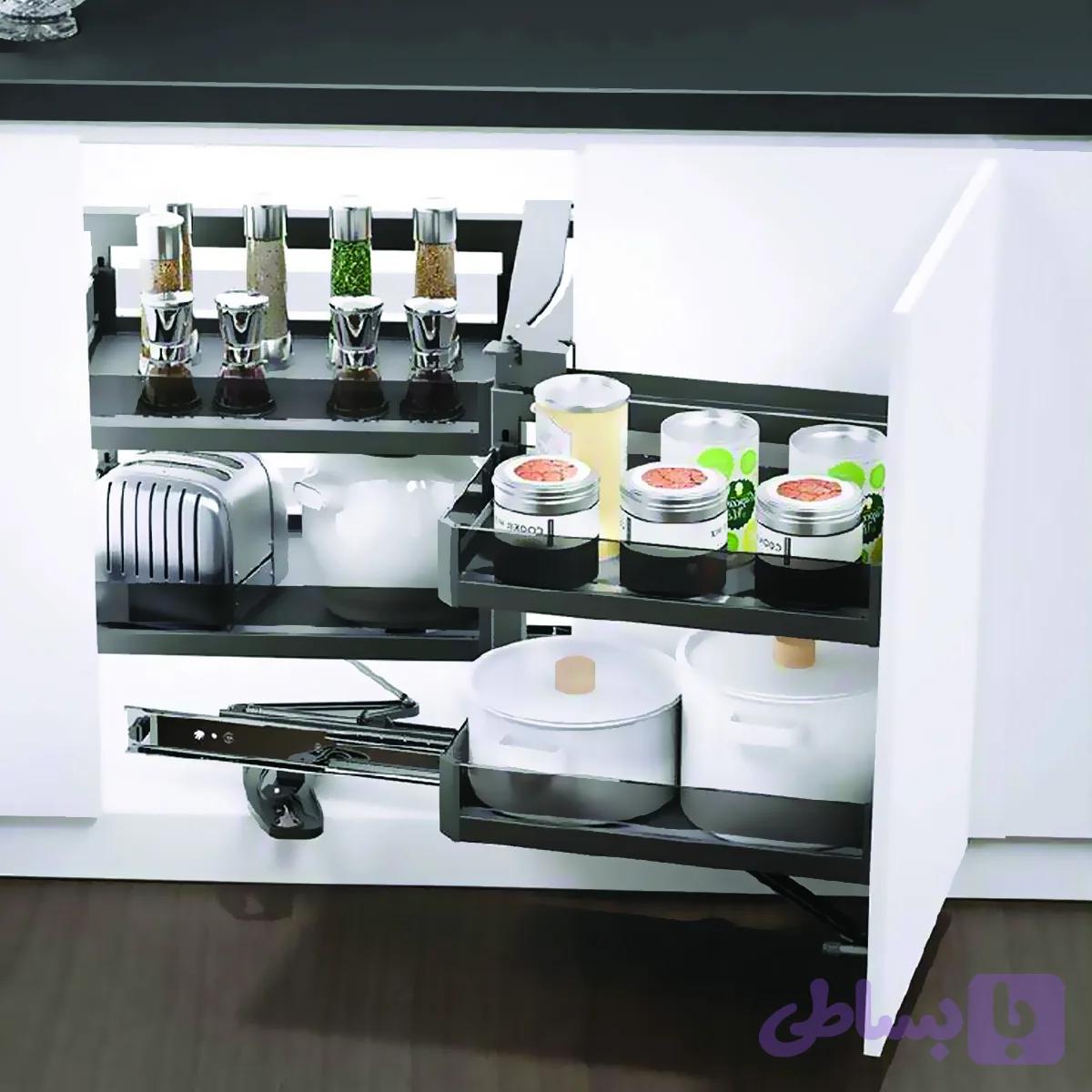 مجیک کرنر دو طبقه کریستال زیر صفحه با آرام‌بند عرض یونیت 900mm – کد D103، D104