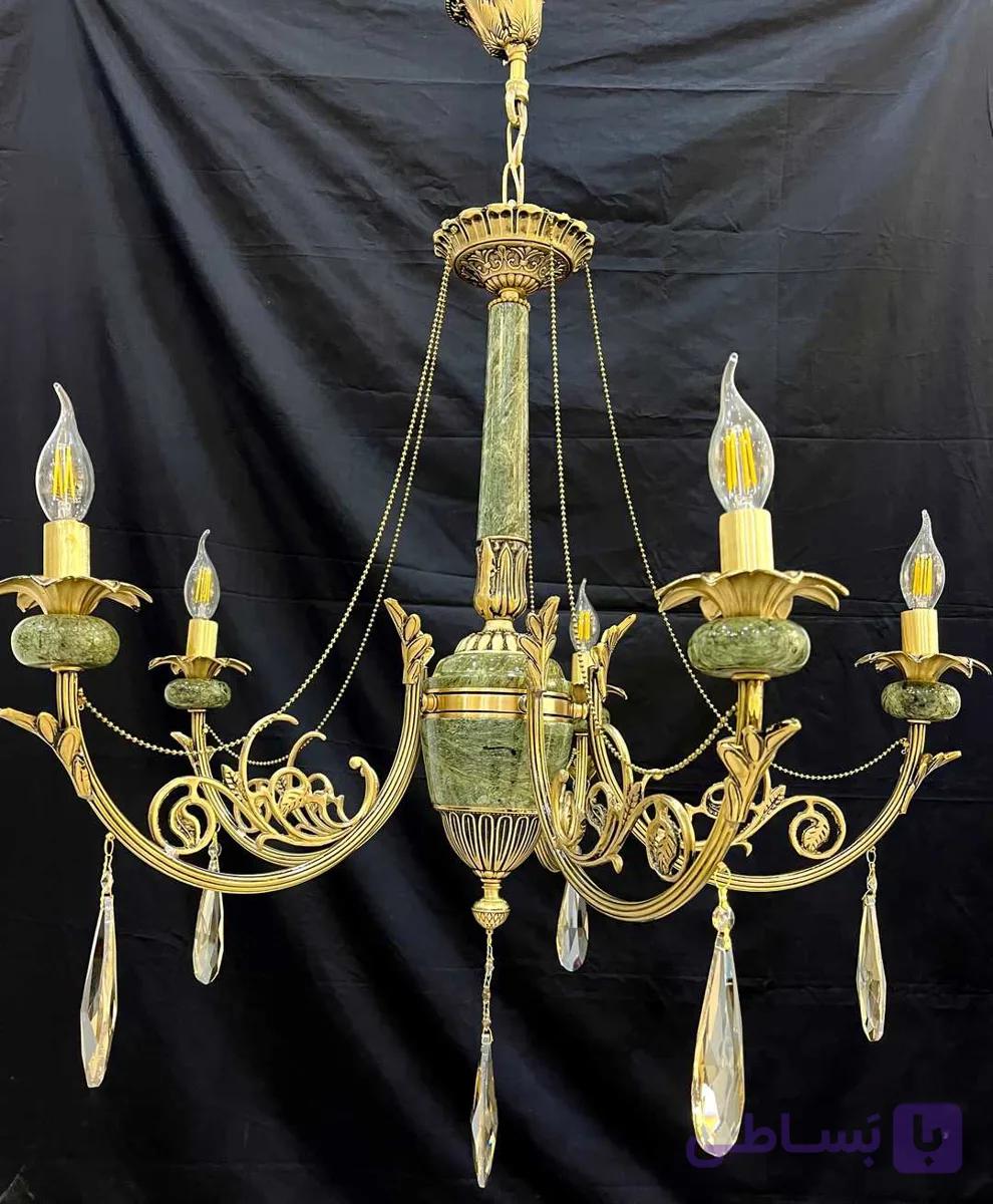 لوستر برنجی 5 شاخه مدل سنگی پرکار (تک شعله)