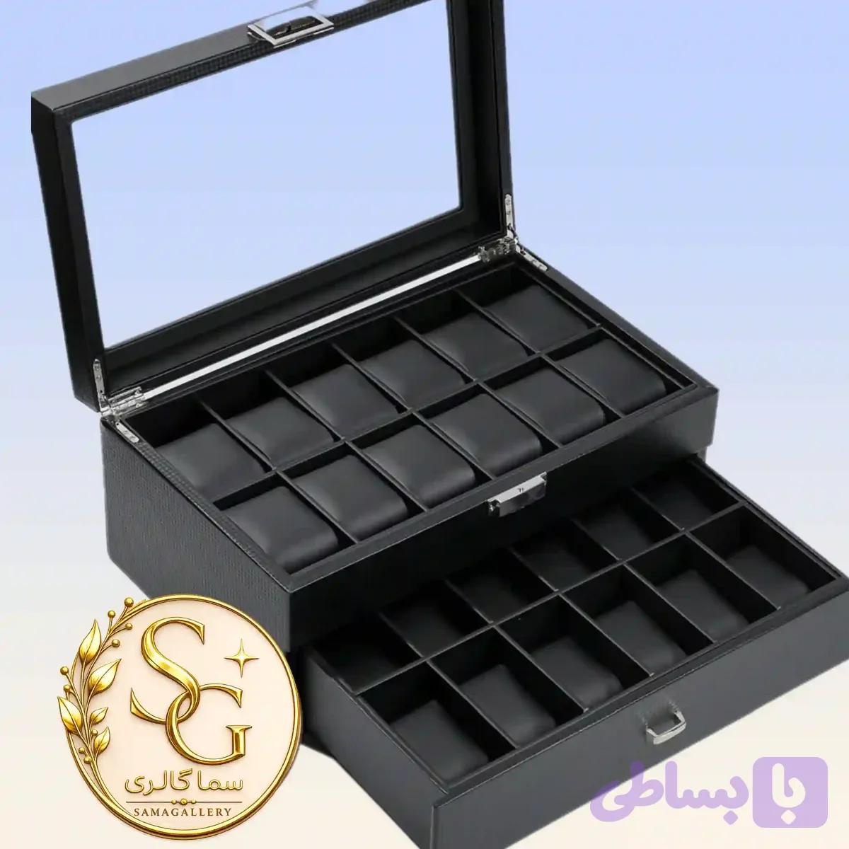 جعبه ساعت ۲۴ خانه تمام چرم فیبرو کربن — تصویر 1