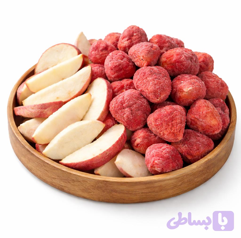 میوه خشک پفکی مخلوط توت‌فرنگی و سیب جیلی‌میکس