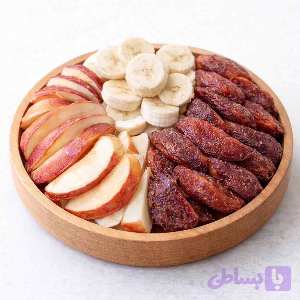 میوه خشک پفکی مخلوط سیب موز آلو جیلی میکس