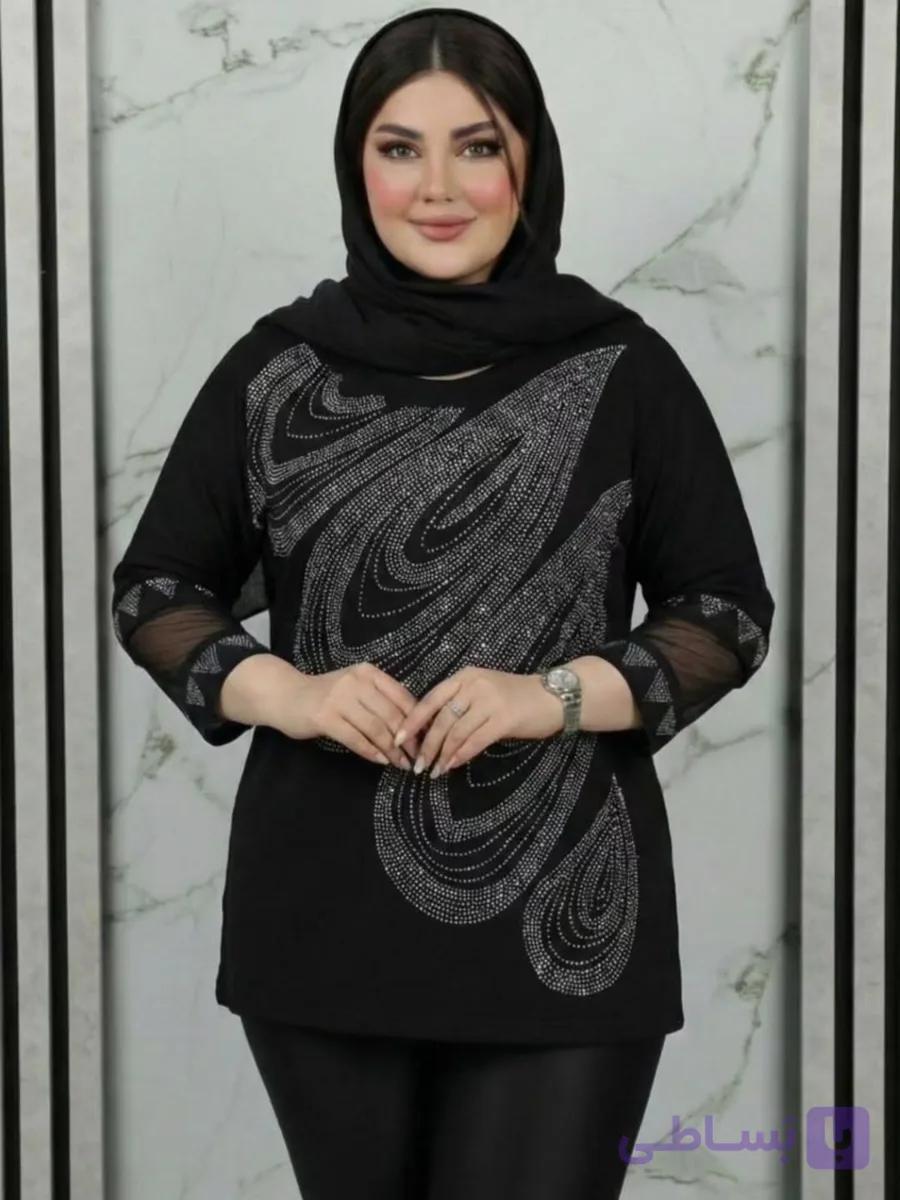 شومیز پر از نگین مشکی ۳۸تا۵۲