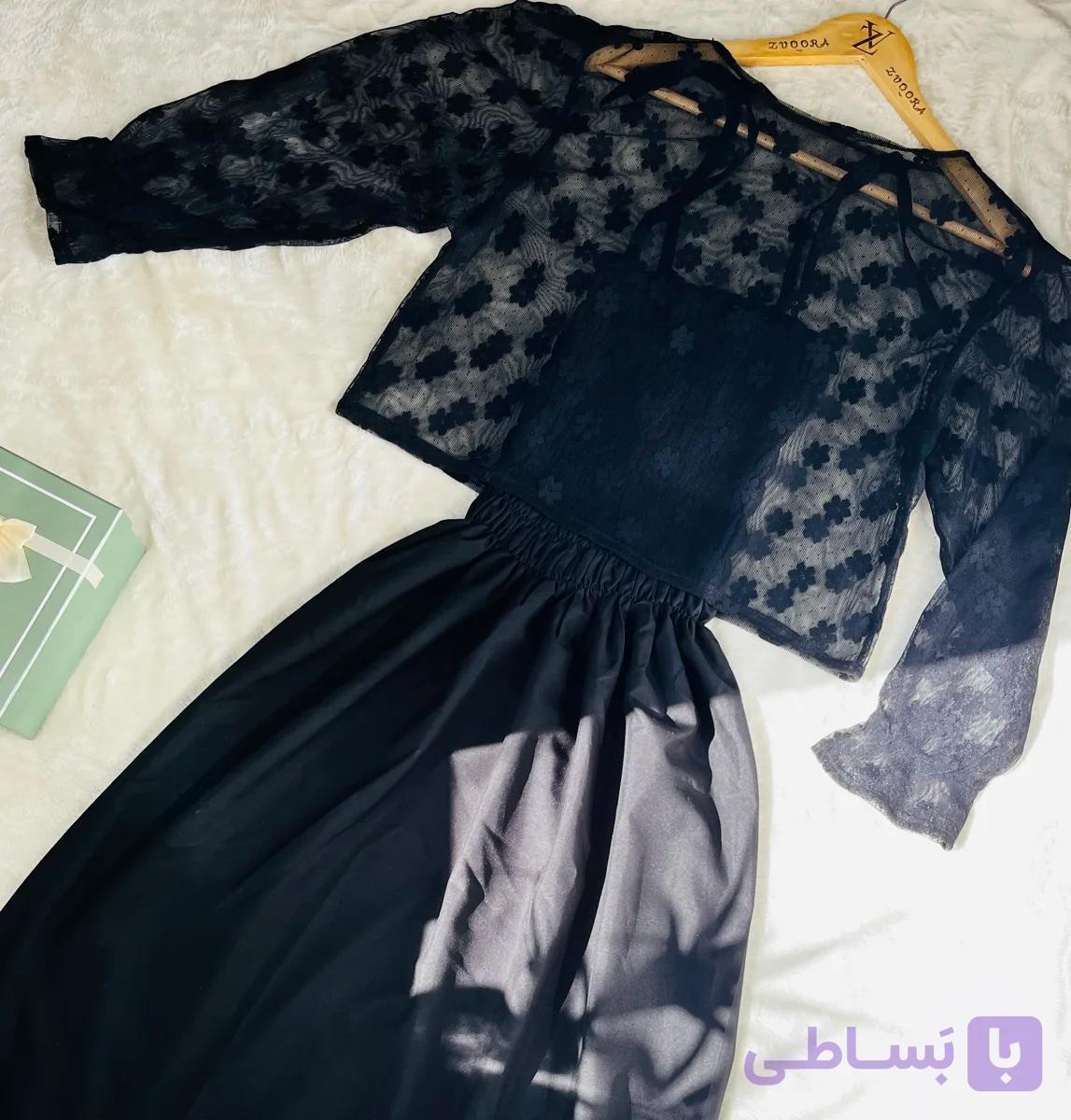پیراهن ساحلی زنانه بلند نازگل مشکی🖤