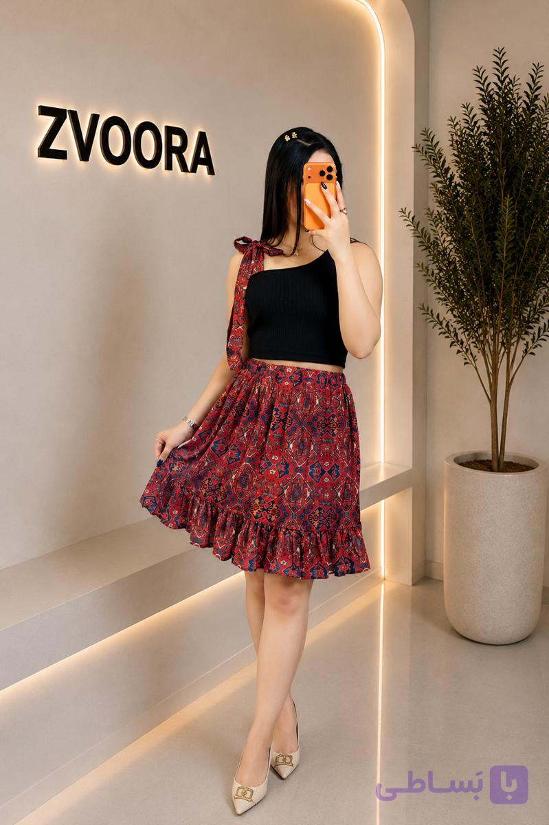 کراپ دامن زنانه طرح فرشی/عمده