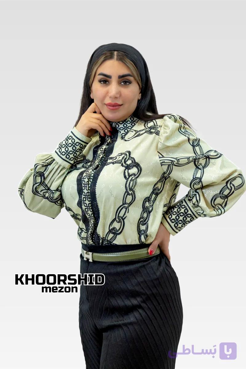شومیز مجلسی ساتن ابریشم طرح زنجیر نگین کاری کد ۲۰۲۵