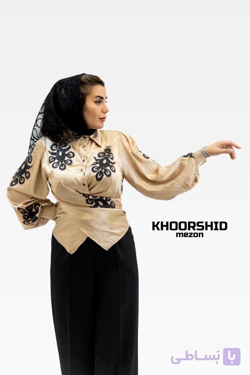 شومیز‌ ساتن مجلسی زنانه نگین کاری شده