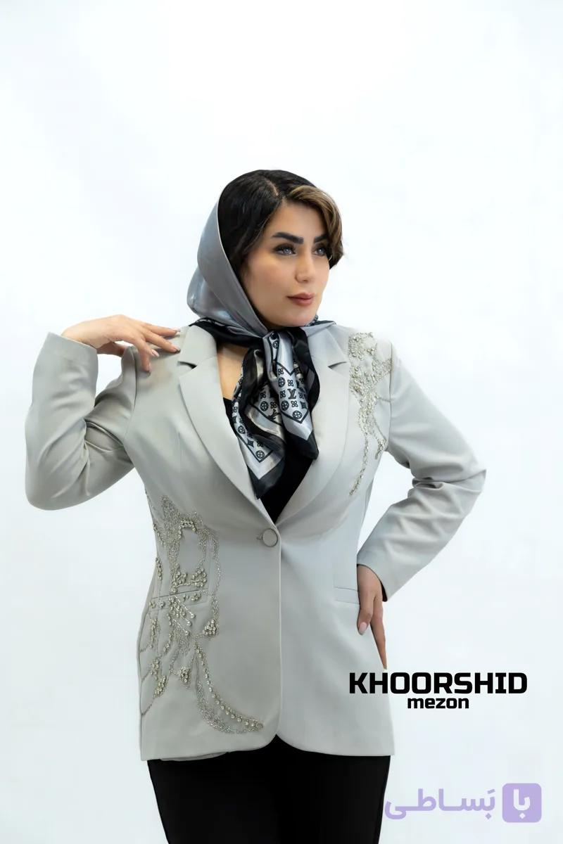 کت تک‌ زنانه سنگدوزی طوسی