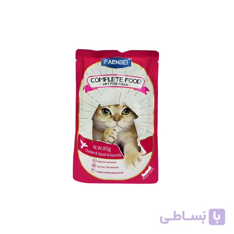 پوچ گربه فنبی با طعم مرغ، کبوتر و شیربز وزن 85 گرم