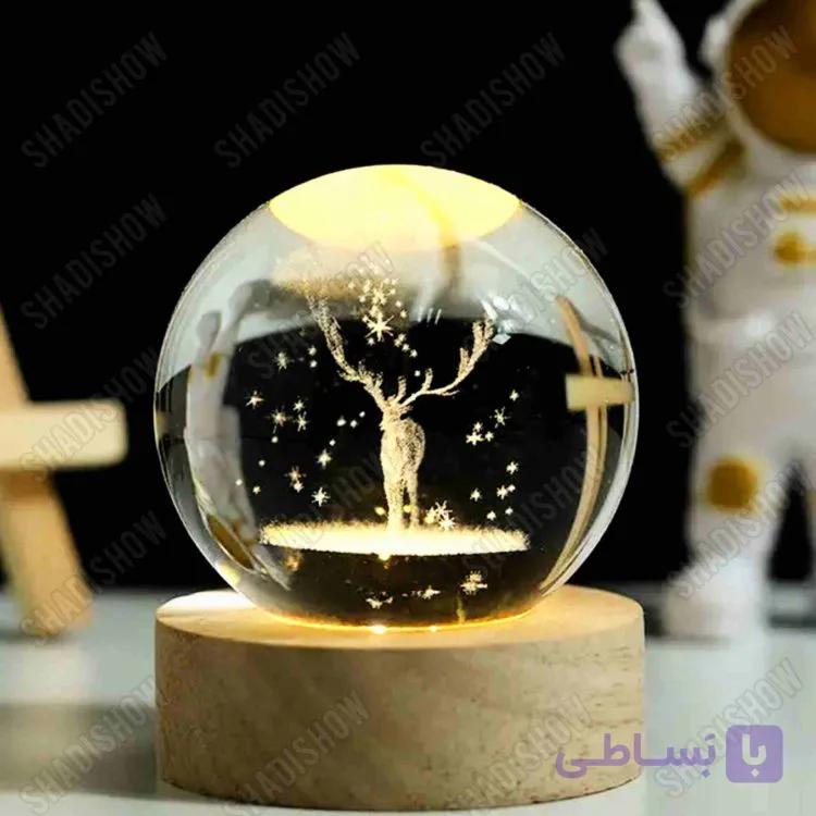 گوی شیشه‌ای چراغدار طرح گوزن | چراغ خواب لیزری — تصویر 1