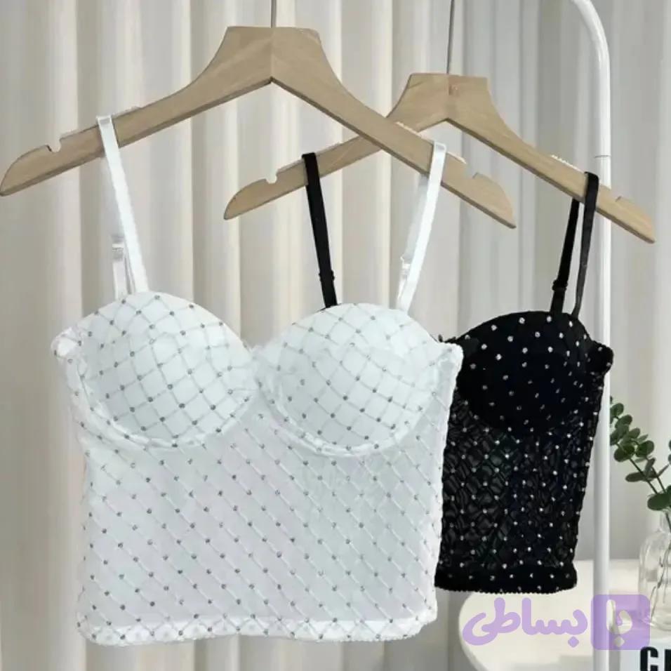 تاپ کاپدار گیپور گرم بالا اکلیلدار مجلسی دخترانه سایز اسمال مدیوم رنگ سفید و مشکی — تصویر 1