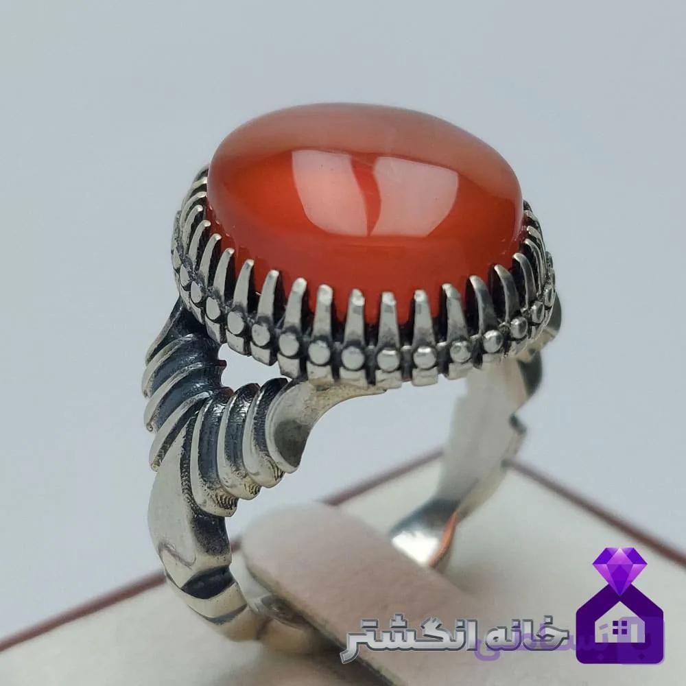 انگشتر عقیق پرتقالی تراش گرد یمنی کد125 — تصویر 1