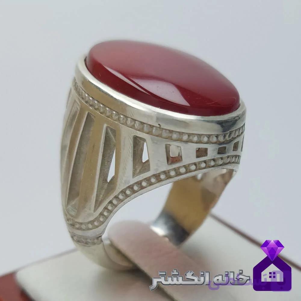 انگشتر عقیق سرخ یمن رکاب ستونی کد152 — تصویر 1