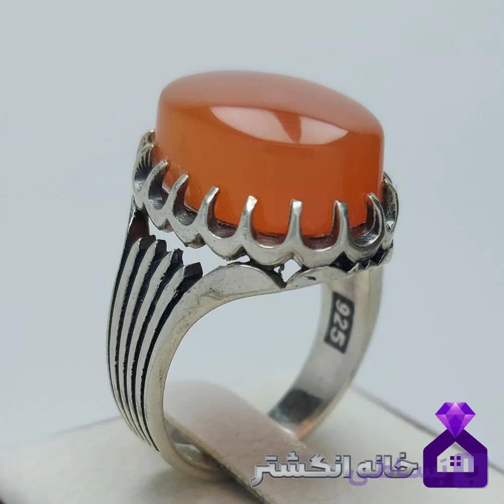انگشتر عقیق پرتقالی تراش یمنی کد127 — تصویر 1
