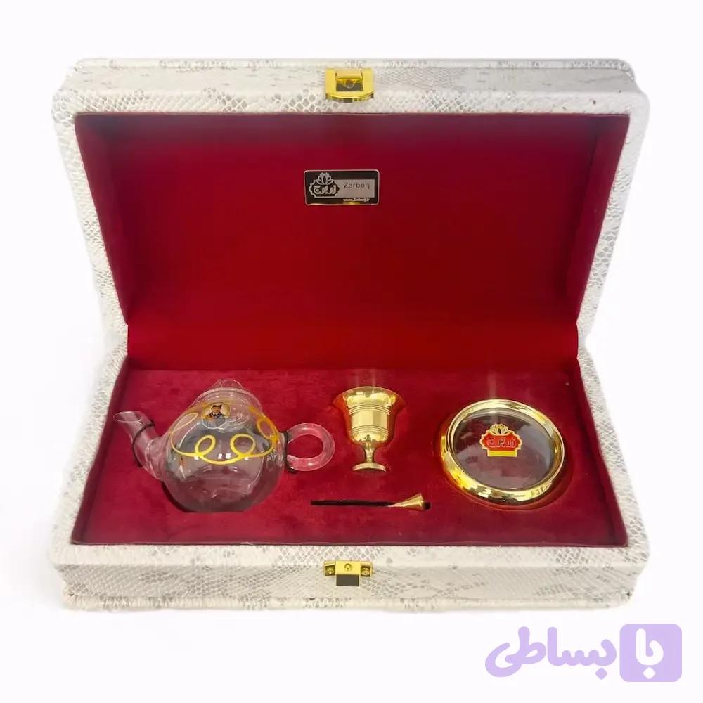 پک هدیه زربرج مدل چرم قوری و هاون