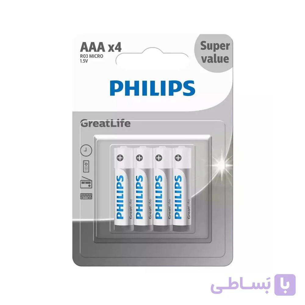 باتری نیم قلمی فیلیپس Greatlife R03G4B/40 AAA بسته 4عددی — تصویر 1