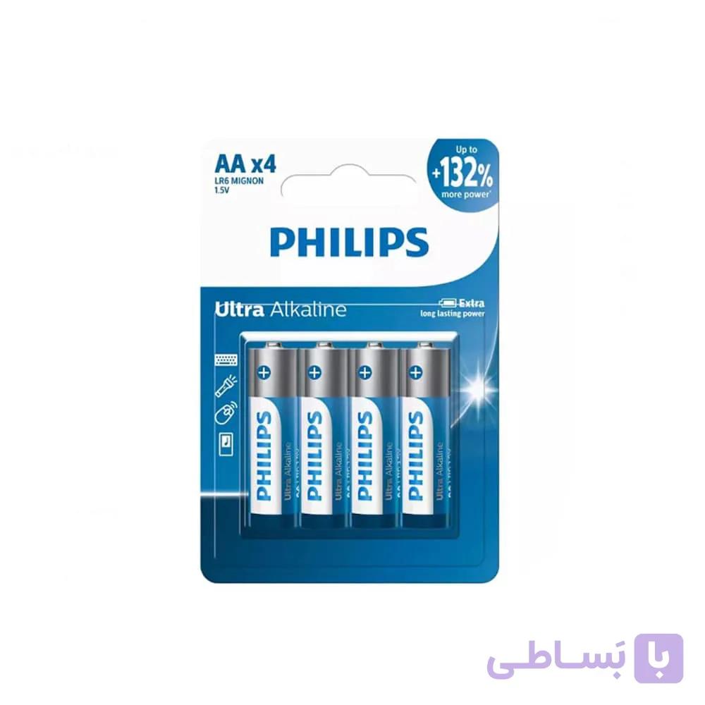 باتری قلمی فیلیپس الترا آلکالاین Ultra Alkaline LR6E4B/40 بسته 4 عددی — تصویر 1