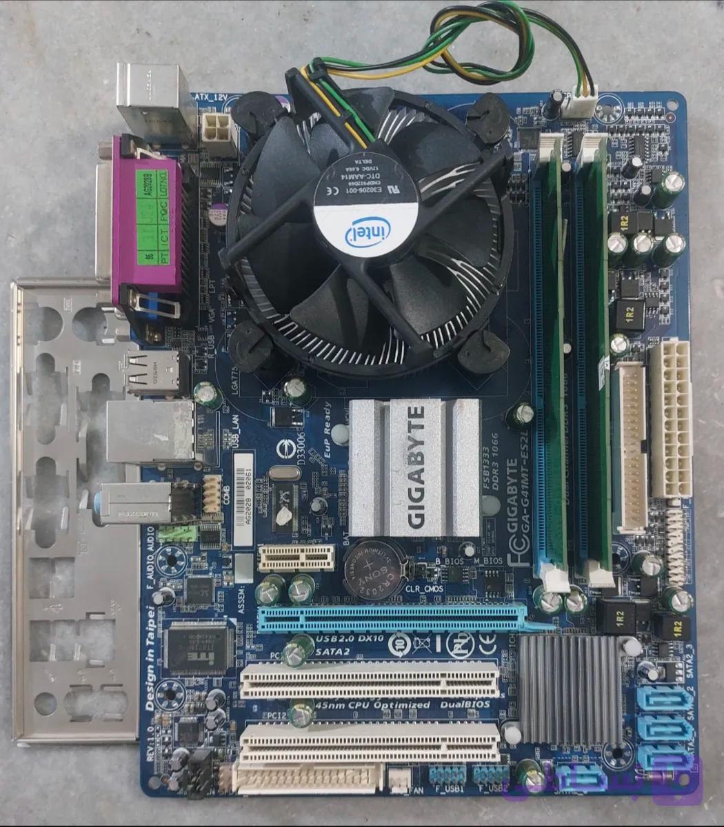 مادربرد ddr3 گیگابایت مدل G41MT- ES2L استوک کاملا سالم همراه فن و Cpu E8400 و ۴ گیگ رم ddr3