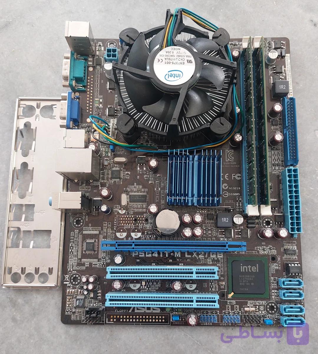مادربرد ddr3 ایسوس P5G41T-M LX استوک کاملا سالم همراه فن و Cpu E8400 و ۸ گیگ رم ddr3