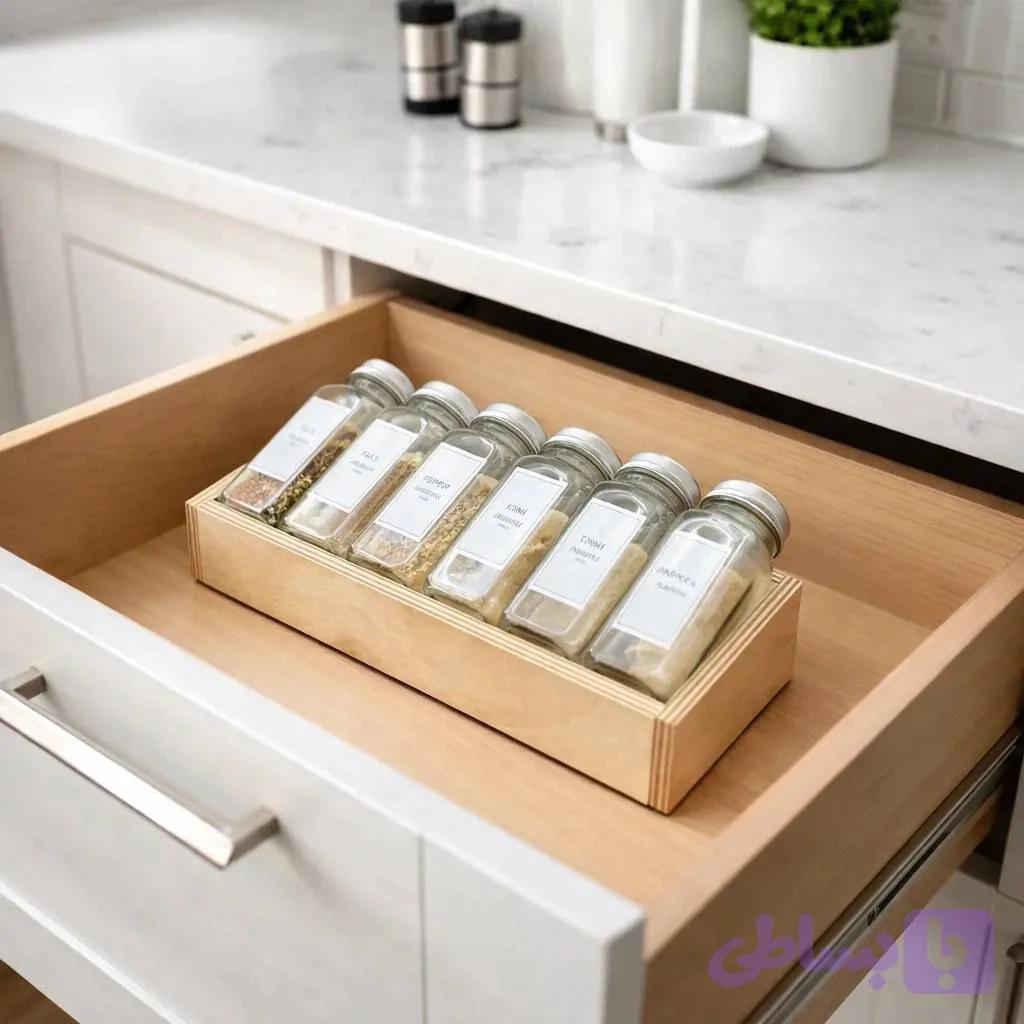 استند ادویه چوبی داخل کابینتی