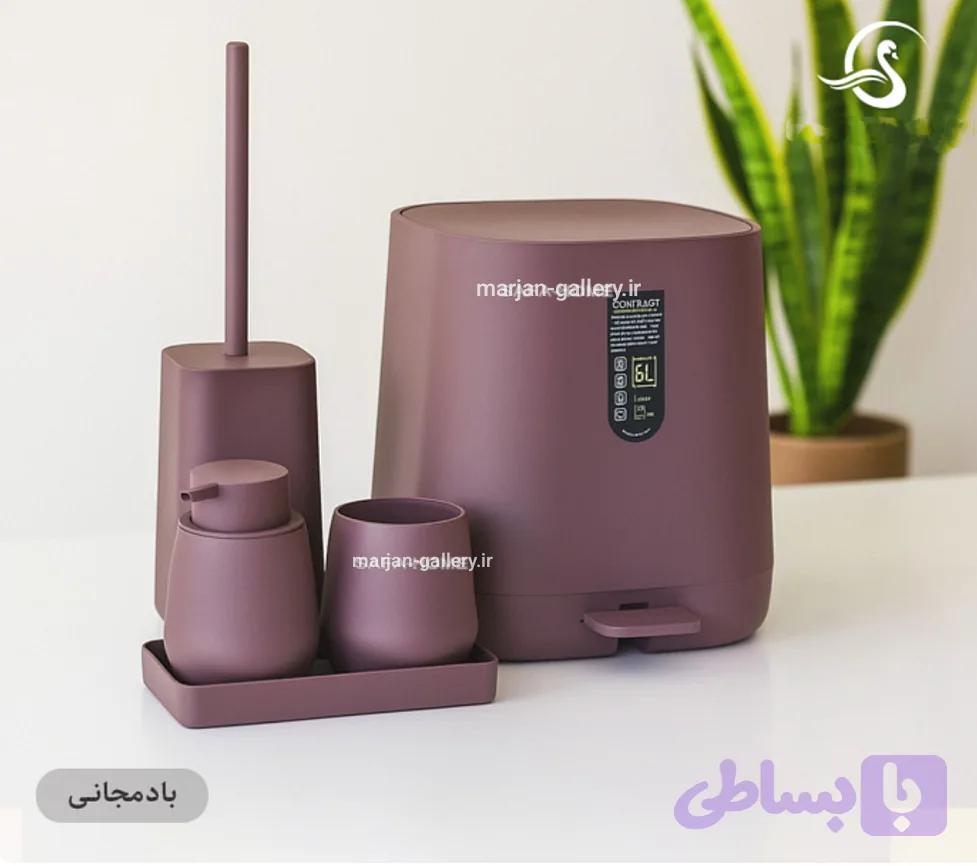 ست سرویس بهداشتی 5 پارچه کنتراست مدل میامی بادمجانی مخملی 9900