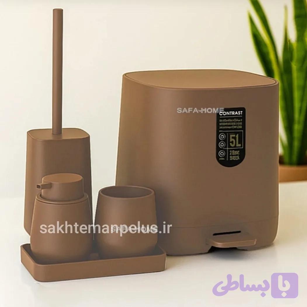 ست سرویس بهداشتی 5 پارچه کنتراست مدل میامی شکلاتی مخملی 9900
