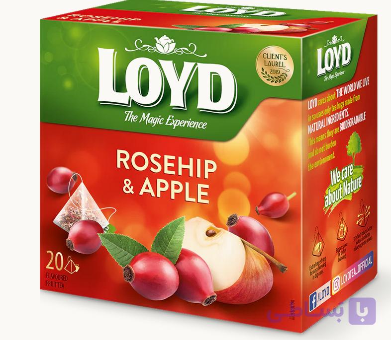 چای کیسه ای هرمی لوید LOYD مدل گل رز و سیب rosehip & apple پک 20 تایی