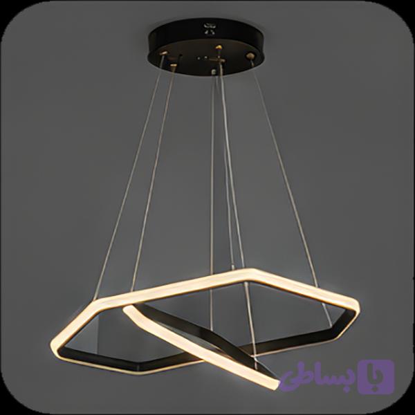 لوستر سقفی SMD مدرن 2 حلقه 6ضلعی با ریموت کنترل 4 حالته وارداتی/مشکی/24 ماه ضمانت