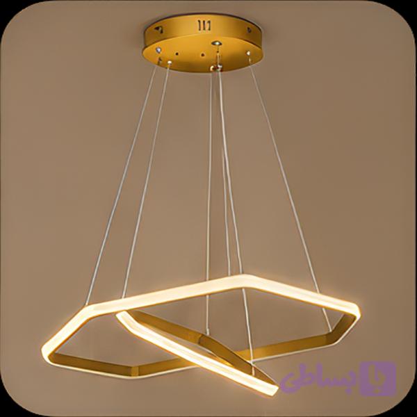 لوستر سقفی SMD مدرن 2 حلقه 6ضلعی با ریموت کنترل 4 حالته وارداتی/طلایی/24 ماه ضمانت
