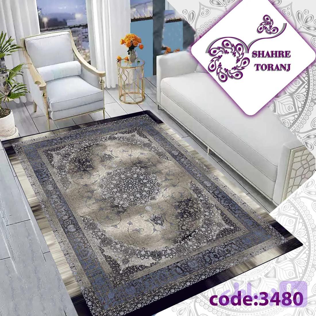 روفرشی کشدار و فرشینه طرح فرش کد 3480 طوسی طلایی — تصویر 1