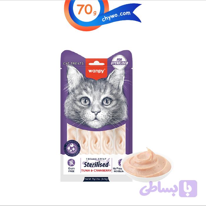 بستنی گربه عقیم شده ونپی طعم ماهی تن و کرنبری (5عددی) وزن 70 گرم Wanpy Creamy Treat Sterilised — تصویر 1