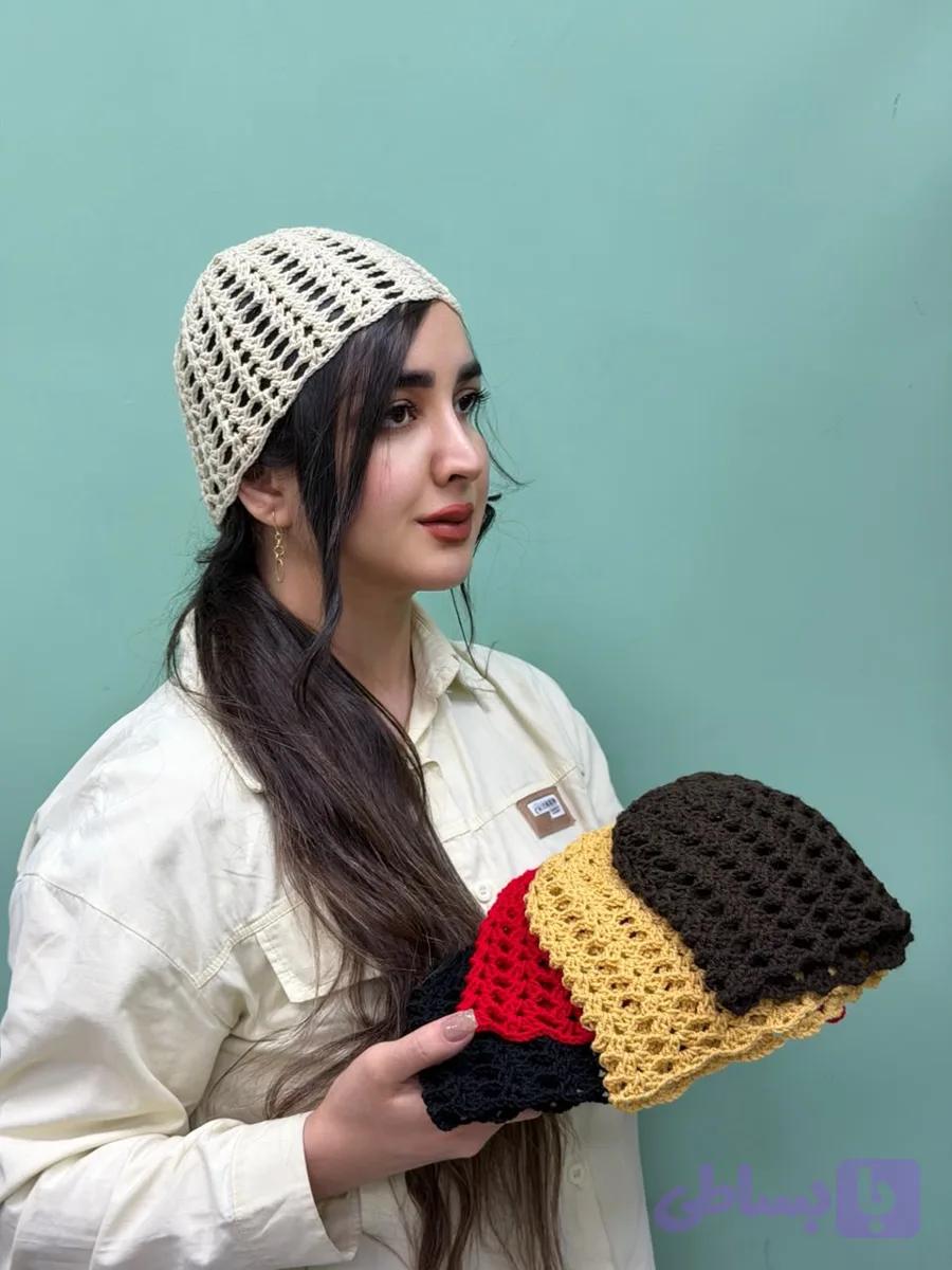 کلاه دست بافت قلاب بافی رنگی