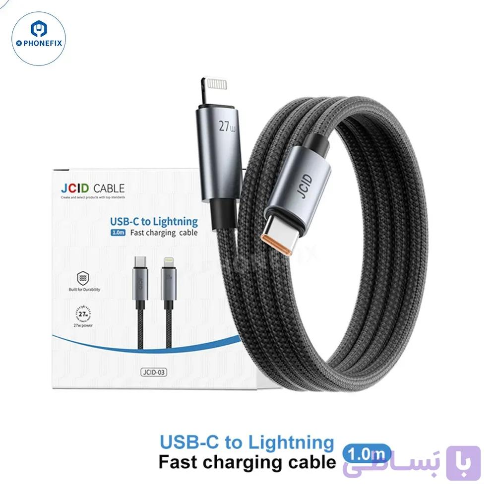 کابل فست شارژ 27W مشکی USB-C to Lightinng برند jC