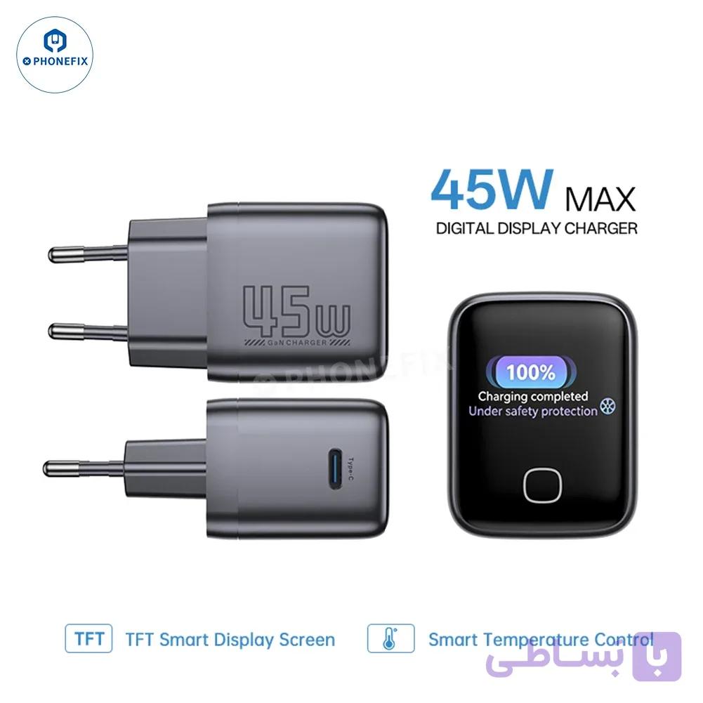 شارژر 45W متال مشکی Eu Plug برند jC