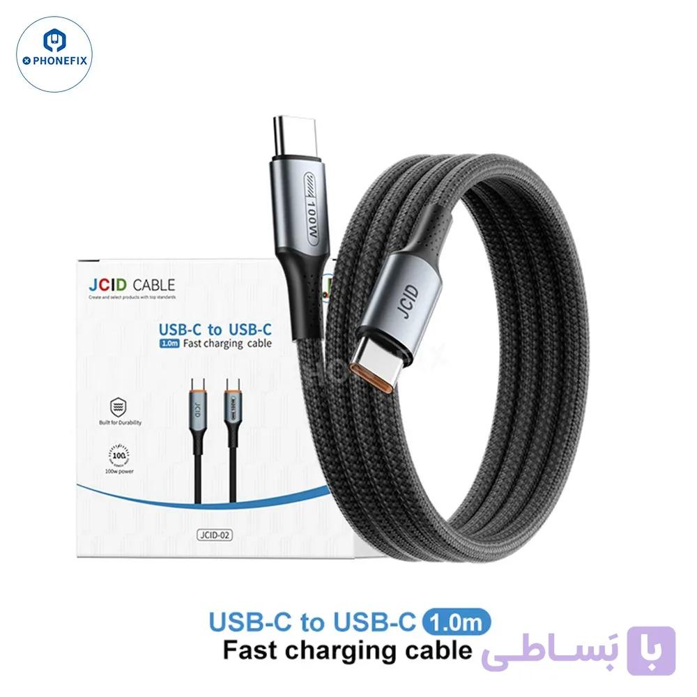 کابل فست شارژ 100W مشکی USB-C to USB-C برند jC — تصویر 1