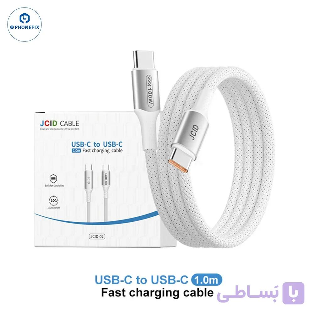کابل فست شارژ 100W سفید USB-C to USB-C برند jC — تصویر 1