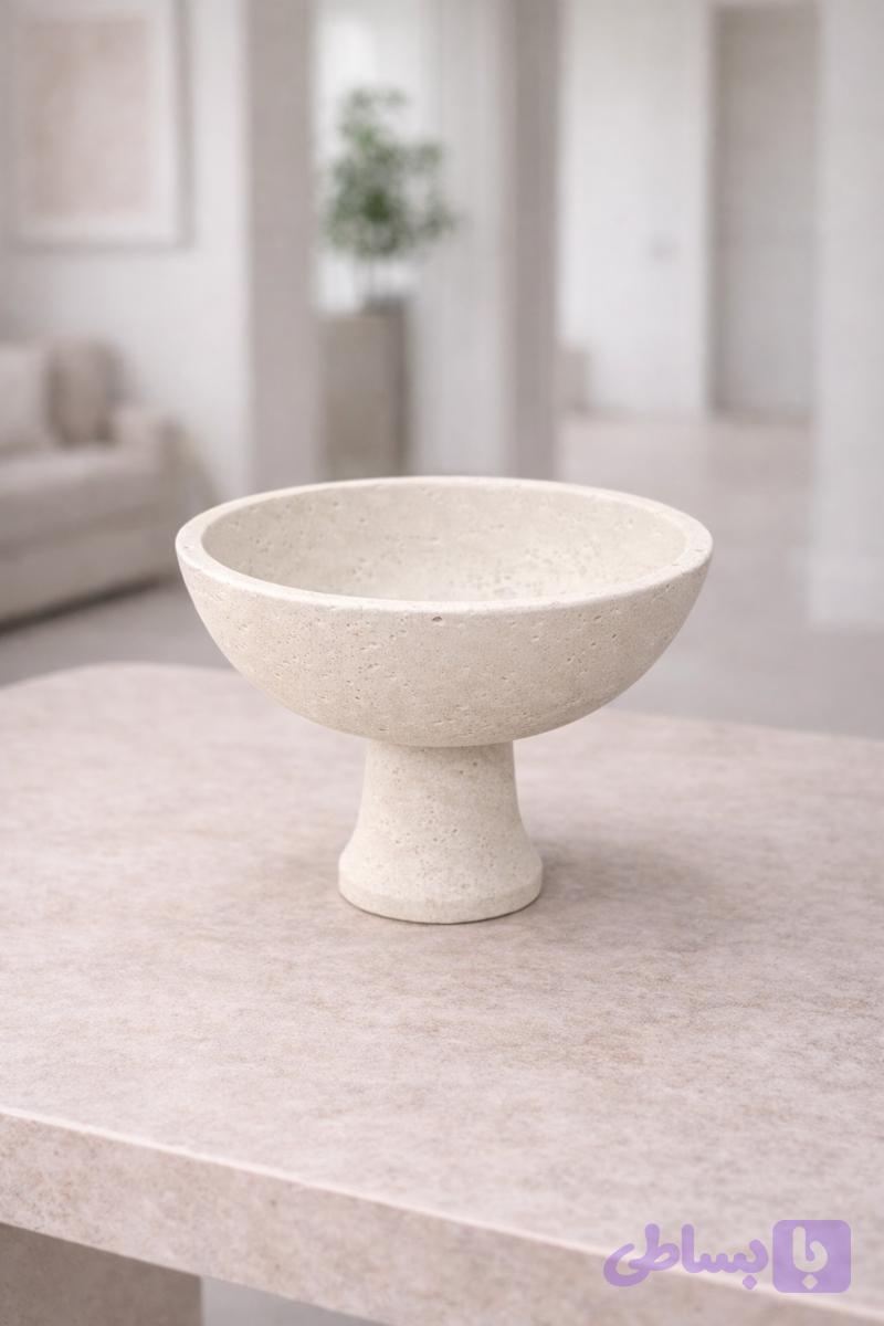 کاسه میوه خوری پایه دار سنگ تراورتن (کوچک)