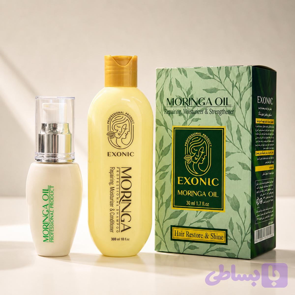 پکیج رفع ریزش مو، تقویت و مراقبت از مو اکسونیک Exonic حاوی روغن مورینگا