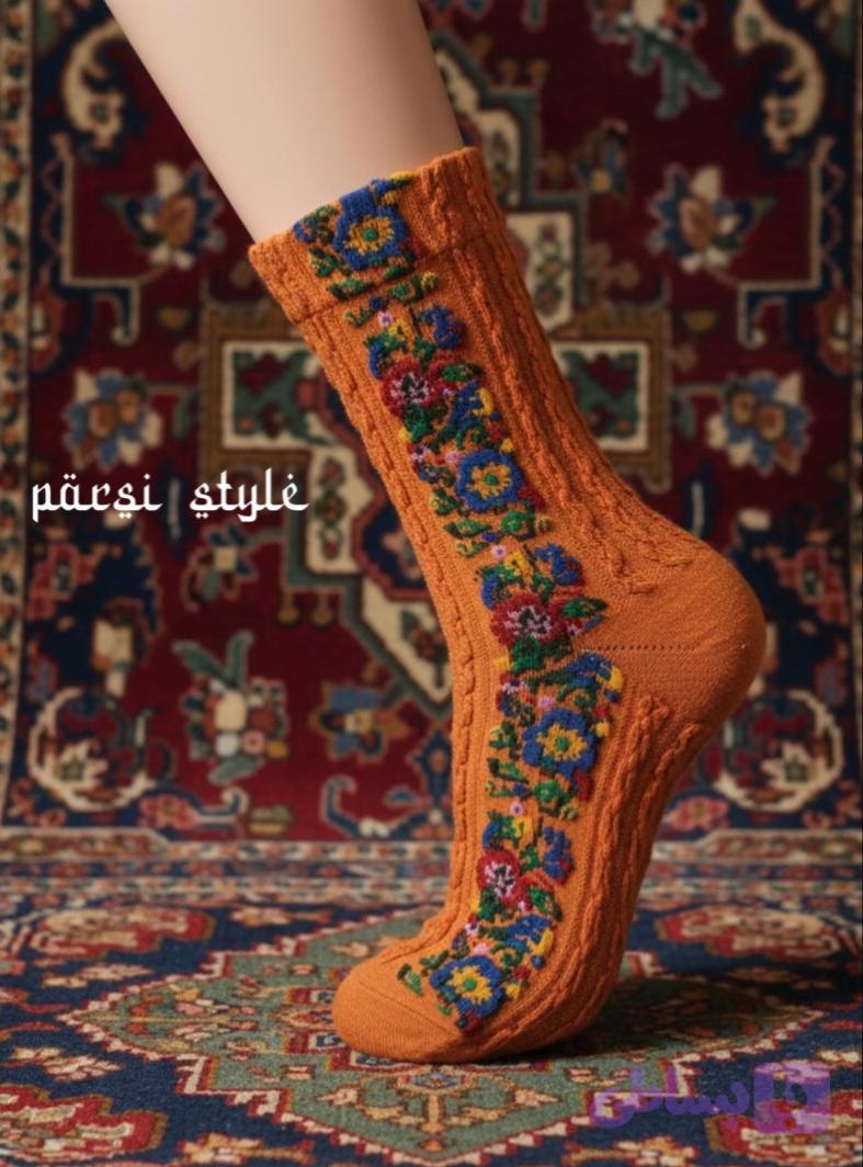 جوراب ساقدار زنانه گل درشت فانتزی