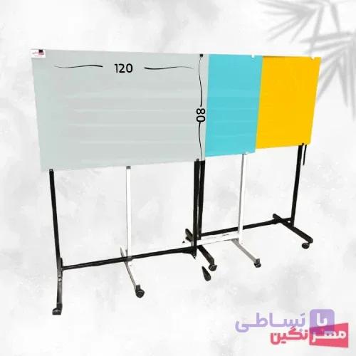 تخته وایت برد شیشه ای (گلس برد) صنعتی پایه دار ۸۰×۱۲۰ — تصویر 1
