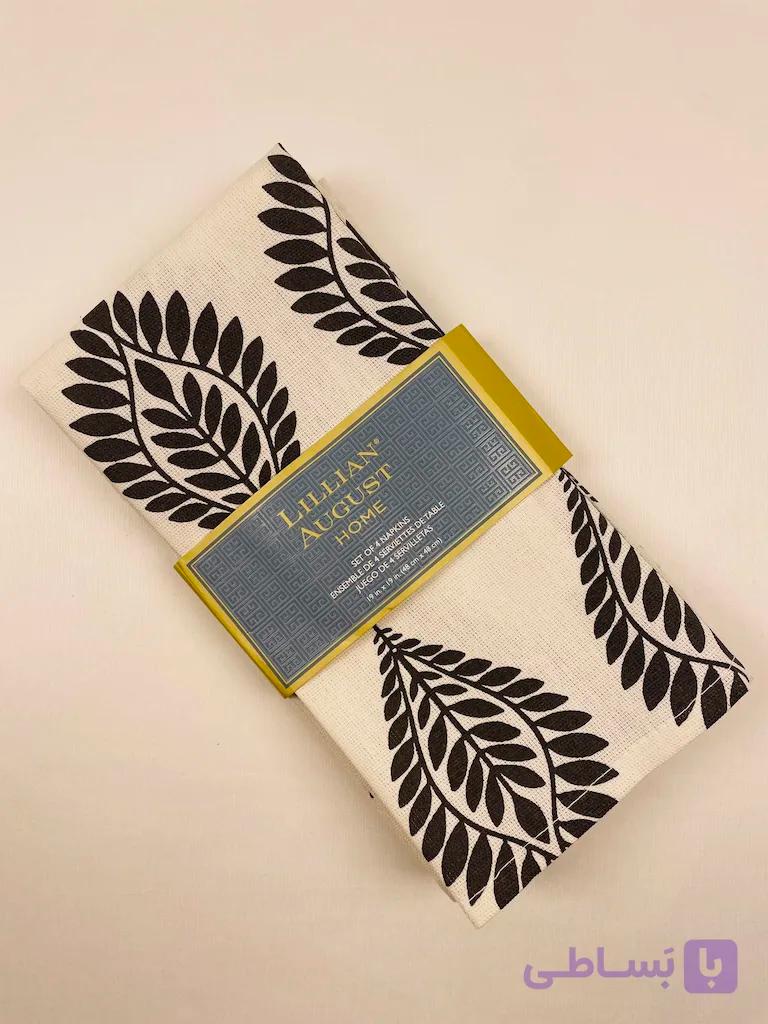 ست ۴ عددی دستمال سفره لیلیان آگوست شیری طرح برگ مشکی Ébène & Ivoire — Lillian August Napkin — تصویر 1
