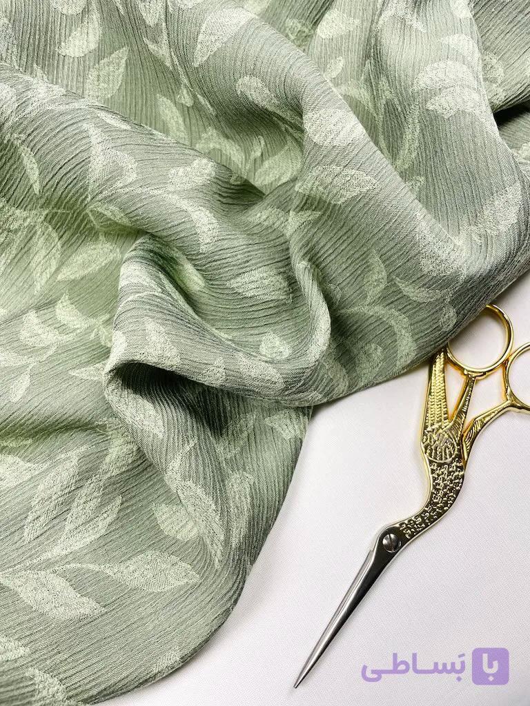 پارچه ژاکارد کراش طرح برگ سبز سیج ترک Sylve Sereine Crushed Jacquard — تصویر 1