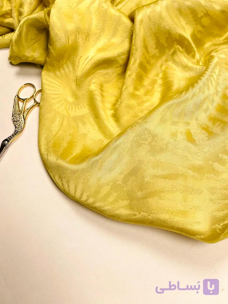 پارچه ژاکارد ویسکوز ابریشم زرد طلایی ترک طرح خورشیدی MITHRA AUREA Silk Viscose Jacquard — تصویر 1