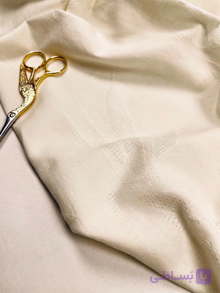 پارچه لینن ویسکوز ترک طرح برگ مشبک سفید شیری Herbier de Lune Viscose Linen Ajour Weave — تصویر 1